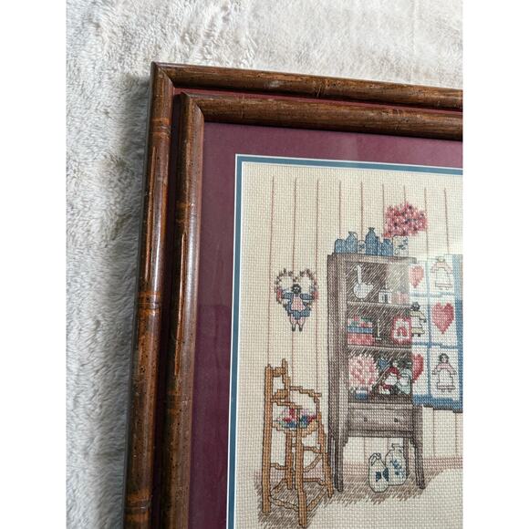 Vintage Hand Crossvstitch Needlework Framed matted in Glass - Picture 2 of 4